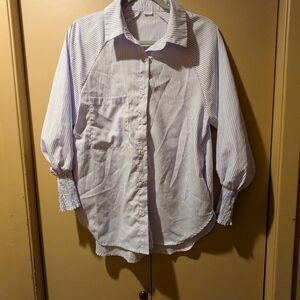 Women's Blue Striped Button Down Shirt